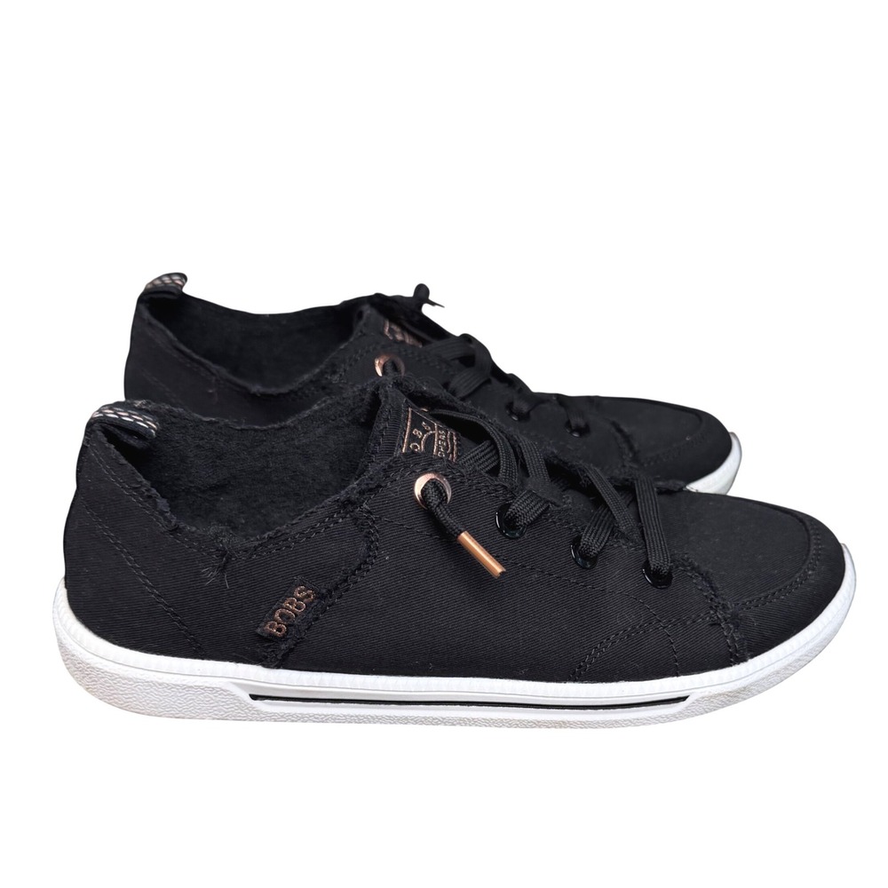 BOBS from Skechers B Cute Clean Life Black Rose Gold Canvas Sneakers  7.5